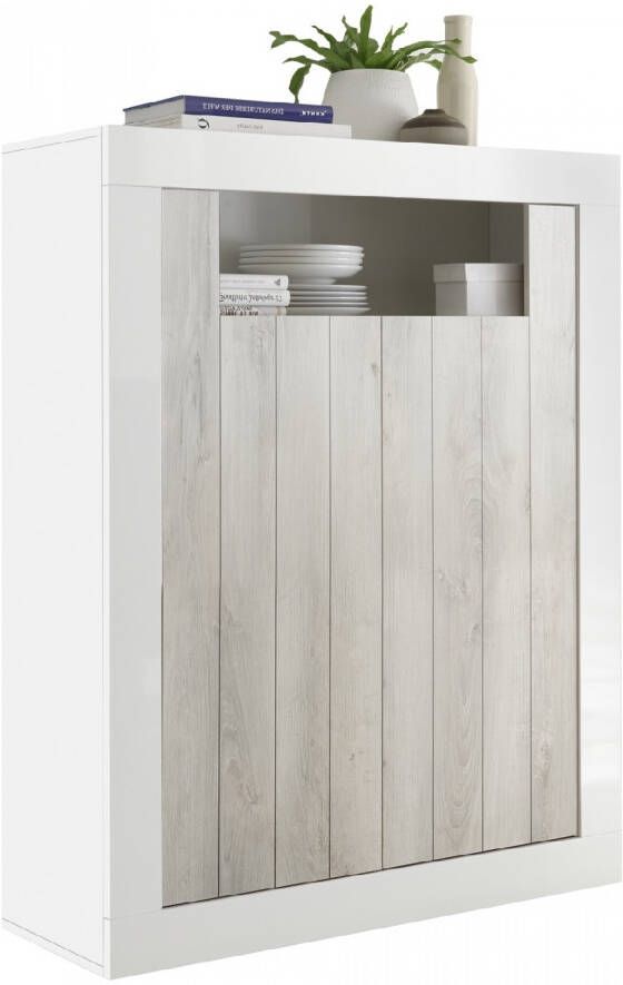 Pesaro Mobilia Opbergkast Urbino 144 cm hoog in hoogglans wit met grenen wit online kopen