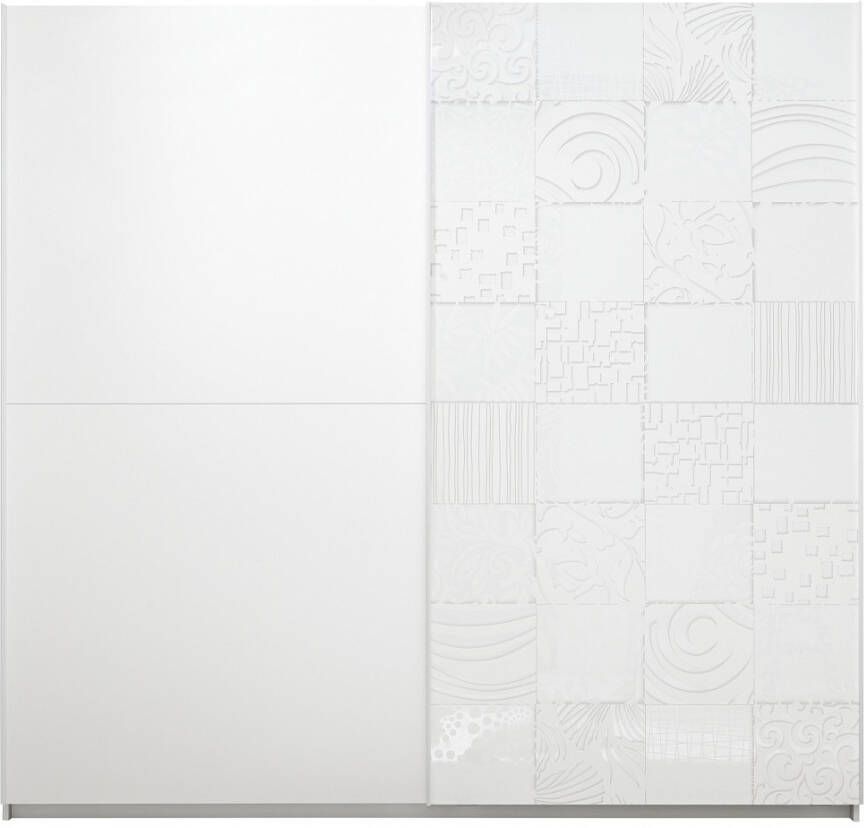 Pesaro Mobilia Schuifdeurkast Perez 220 cm breed in mat wit met hoogglans wit