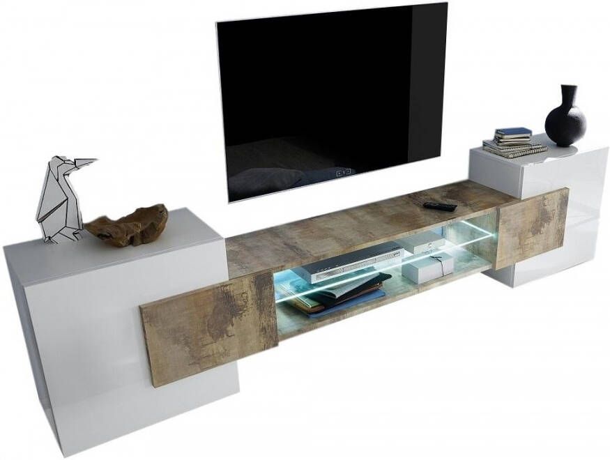 Pesaro Mobilia Tv meubel Incastro 61 cm hoog Hoogglans wit met eiken