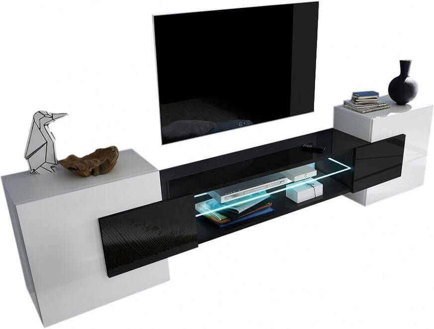 Pesaro Mobilia TV meubel Incastro 61 cm hoog in hoogglans wit met zwart