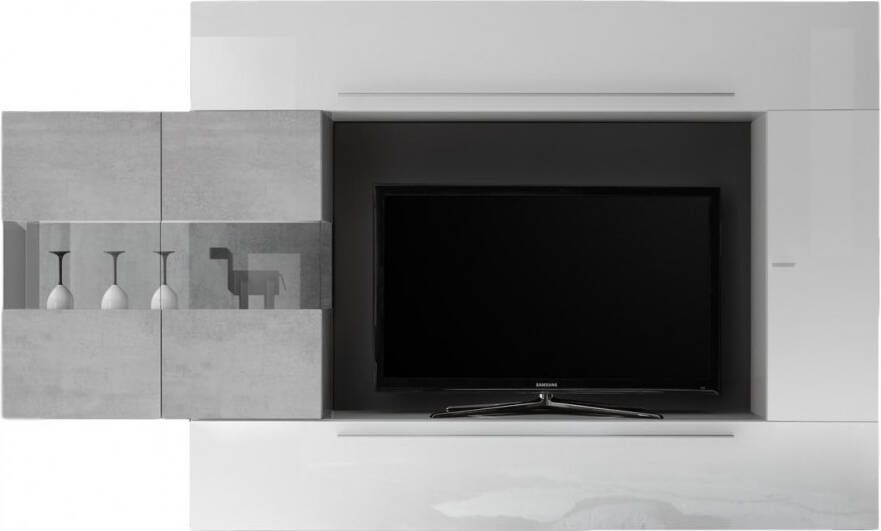 Pesaro Mobilia TV wandmeubel set Cardi in hoogglans wit met grijs beton