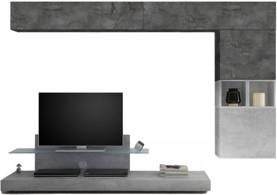 Pesaro Mobilia TV wandmeubel set Chanel in grijs beton met oxid online kopen