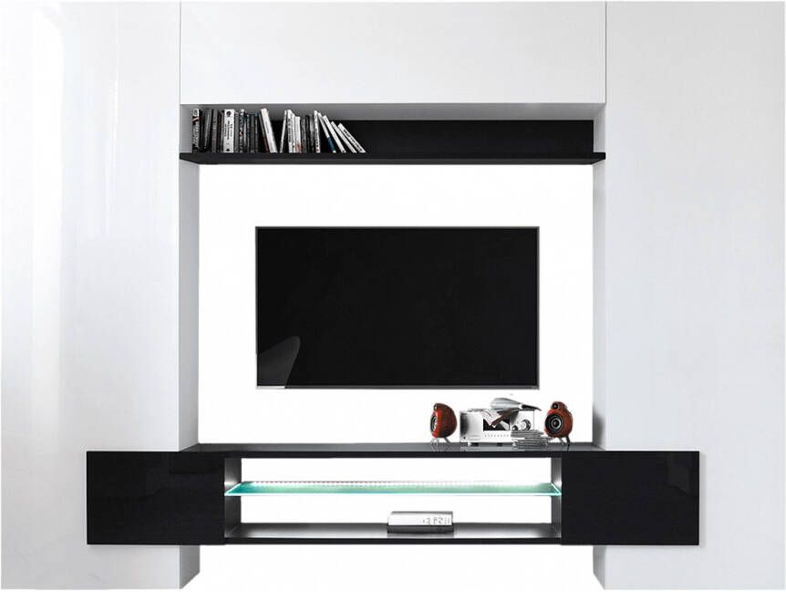 Pesaro Mobilia TV wandmeubel set Incastro 191 cm hoog Hoogglans wit met zwart