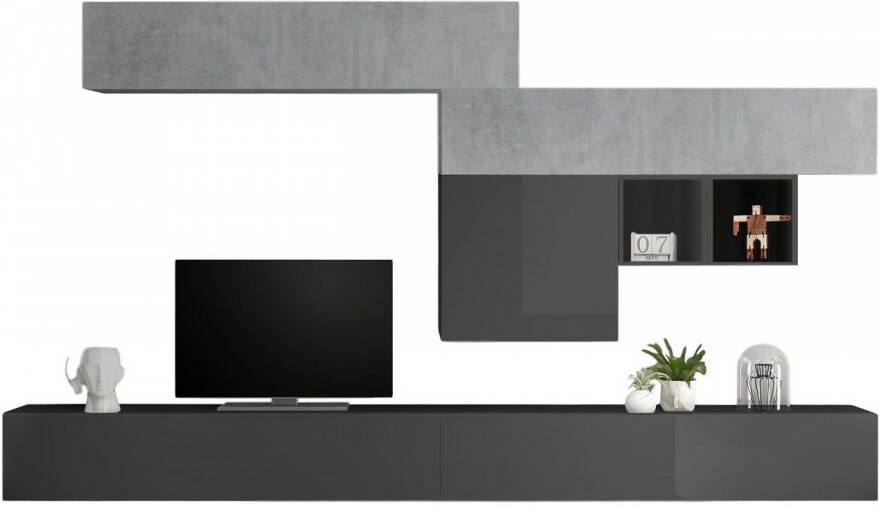 Pesaro Mobilia TV wandmeubel set Kera in hoogglans grijs met grijs beton online kopen