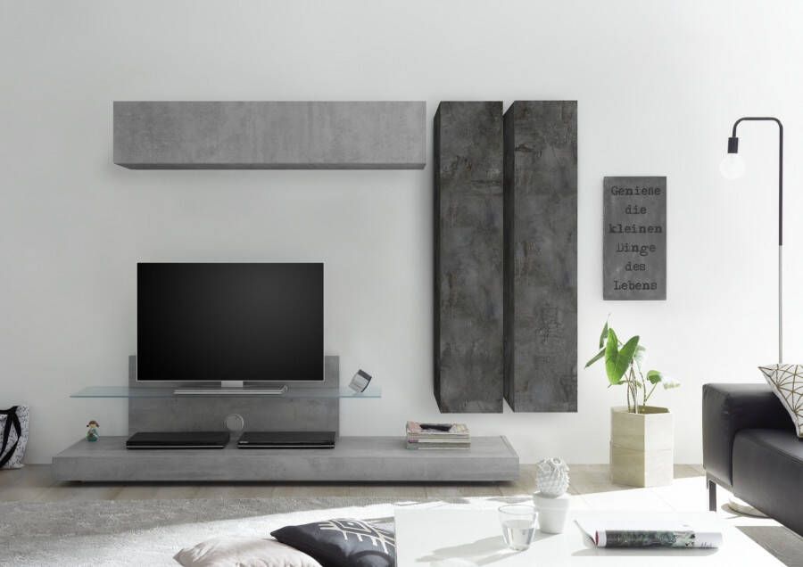 Pesaro Mobilia TV wandmeubel set Maroon in grijs beton met Oxid