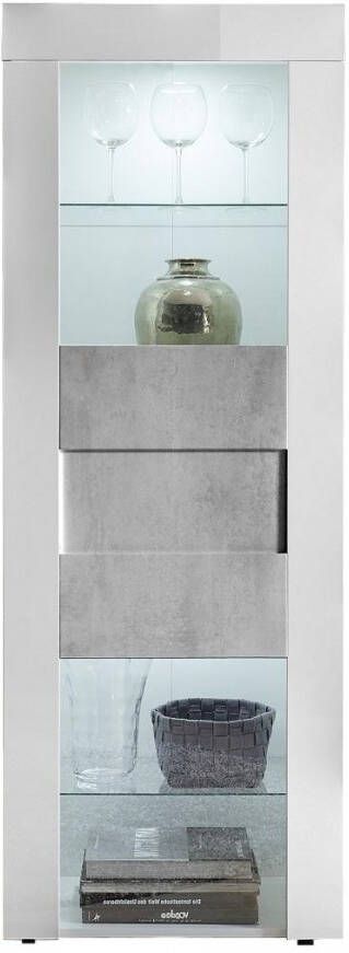Pesaro Mobilia Vitrinekast Easy 167 cm hoog Hoogglans wit met grijs beton