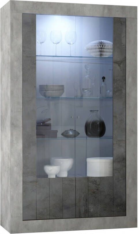 Pesaro Mobilia Vitrinekast Urbino 190 cm hoog in grijs beton met oxid