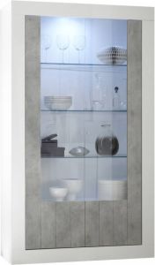 Pesaro Mobilia Vitrinekast Urbino 190 cm hoog in hoogglans wit met grijs beton