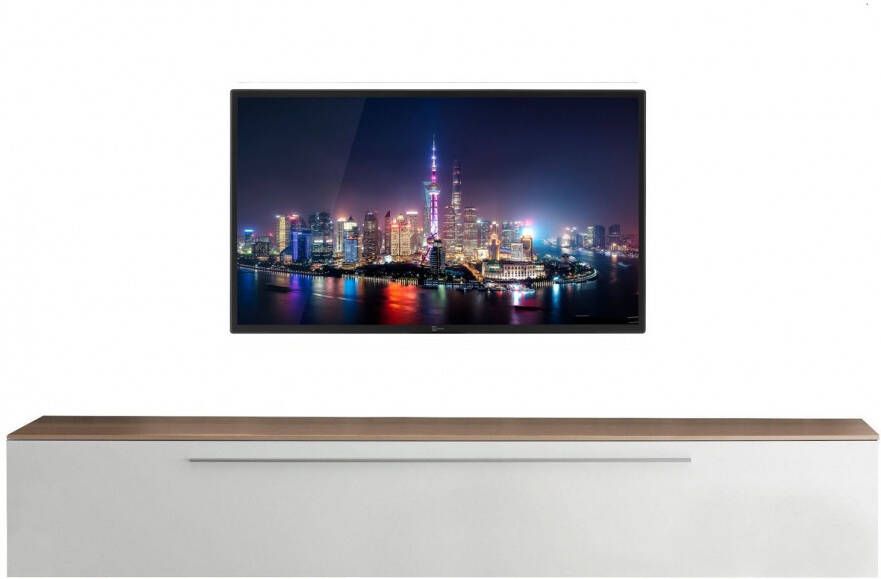 Pesaro Mobilia Zwevend Tv meubel Tesla 210 cm breed in hoogglans wit met stelvio walnoot online kopen