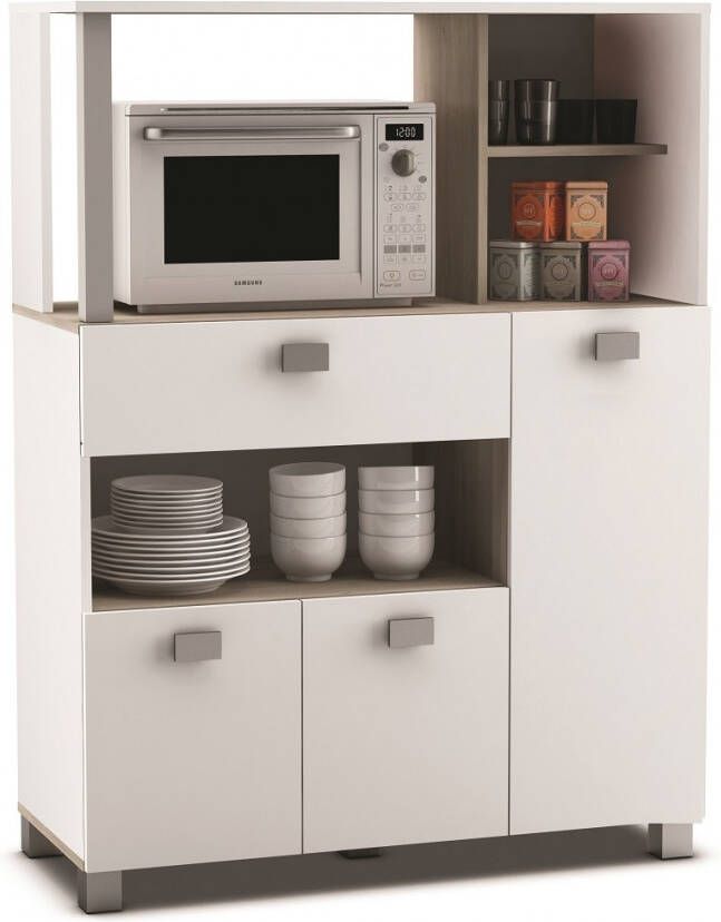 Young Furniture Keukenkast Basal 132 cm hoog in wit met acacia