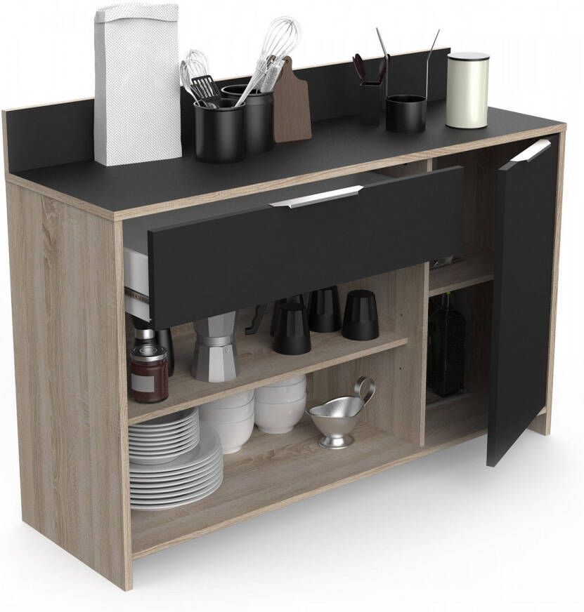 Young Furniture Keukenkast Mika 123 cm breed in bruto eiken met zwart