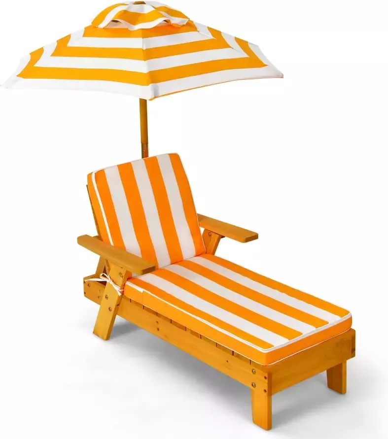 Coast Kinderligstoel met Parasol Kinderligstoel Hout 106 x 49 x 106 cm Geel + Wit - Foto 2