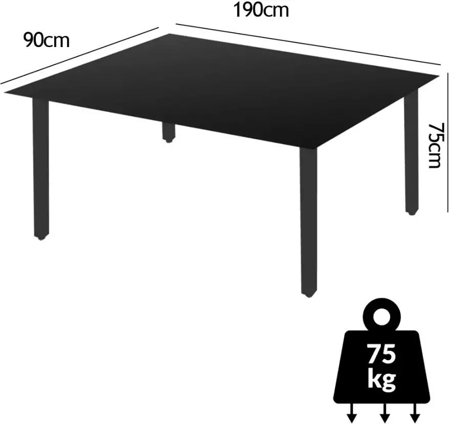 Casaria Tuintafel Bern Zilver Aluminium 190x90x75cm - Foto 3