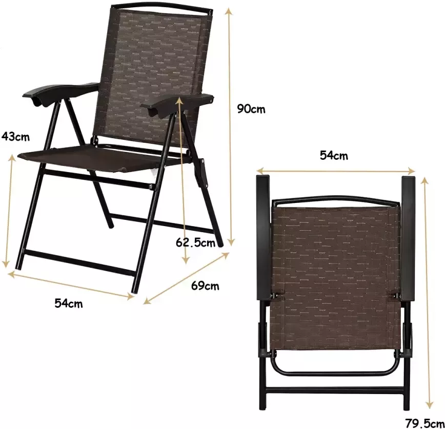 Coast Set van 4 Opvouwbare Stoelen Hoge Rug Tuinstoel Opvouwbare Fauteuil 69 x 54 cm x 90 cm Bruin