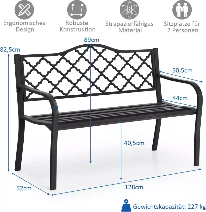 Coast Tuinbank Parkbank met Armleuningen & Rugleuning Zitting IJzeren Bank 128 x 52 x 89 cm Zwart