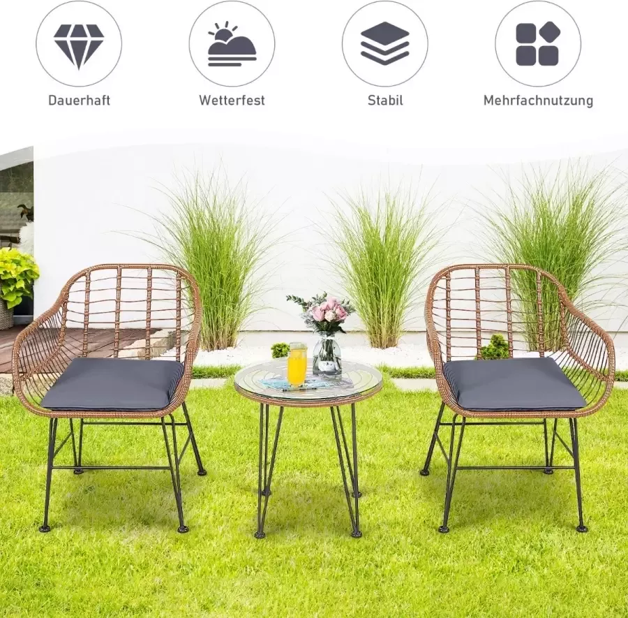 Coast Tuinmeubelset Rieten Bistroset 3-delig Modern