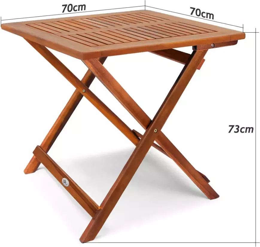 Deubois bijzettafel acaciahout 70x70x73cm opvouwbaar