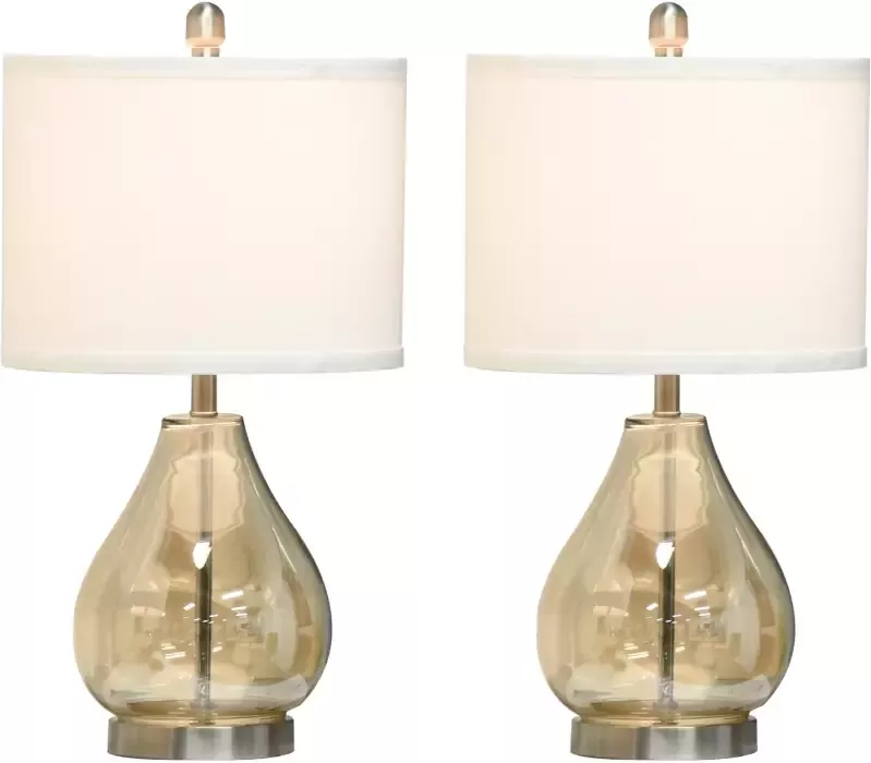 HOMdotCOM 2-set tafellampen tafelverlichting E27 bedlampje linnen glas amber - Foto 3