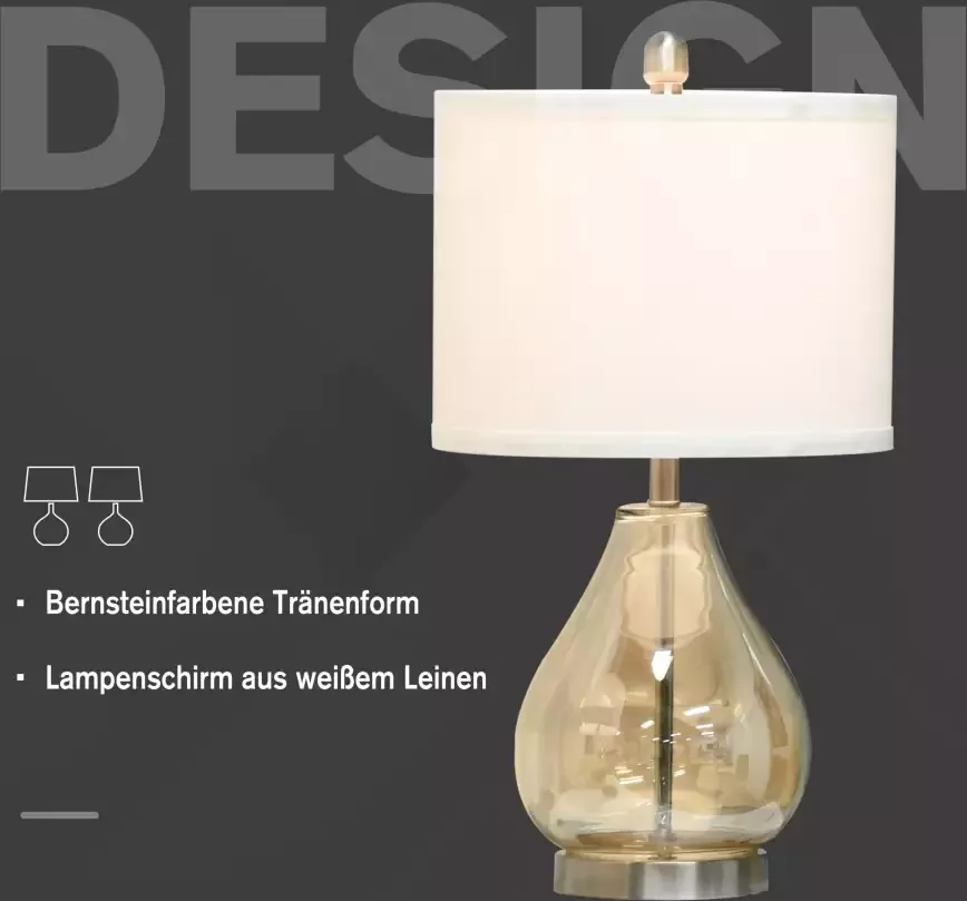 HOMdotCOM 2-set tafellampen tafelverlichting E27 bedlampje linnen glas amber