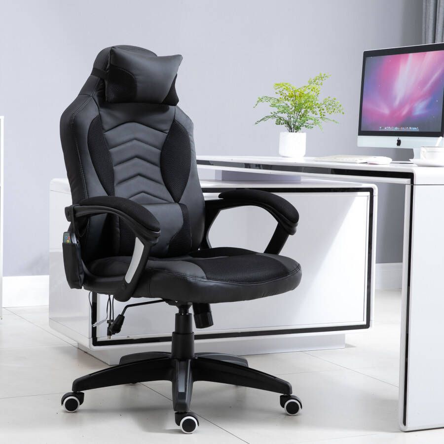 Homcom HOMdotCOM Bureaustoel ergonomisch gamingstoel met massagefunctie zwart