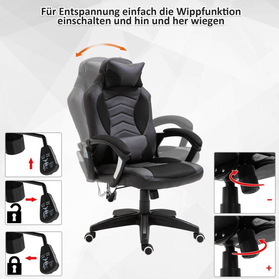 HOMdotCOM Bureaustoel ergonomisch gamingstoel met massagefunctie zwart - Foto 3