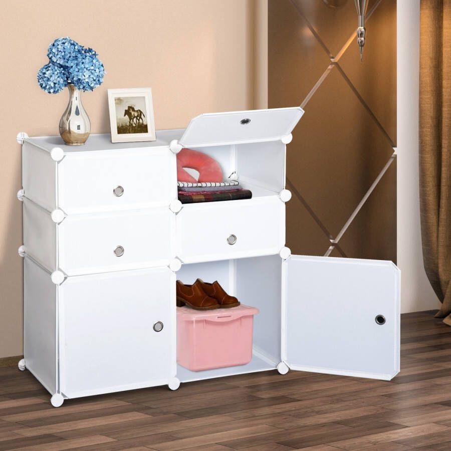 Homcom Rek met opbergboxen kast kledingkast wit grijs 831-178 - Foto 2