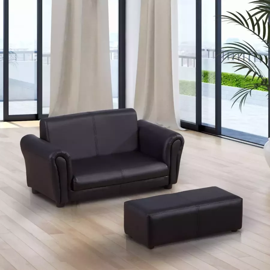 HOMdotCOM Kinderbank sofa met voetenbank PVC zwart - Foto 1