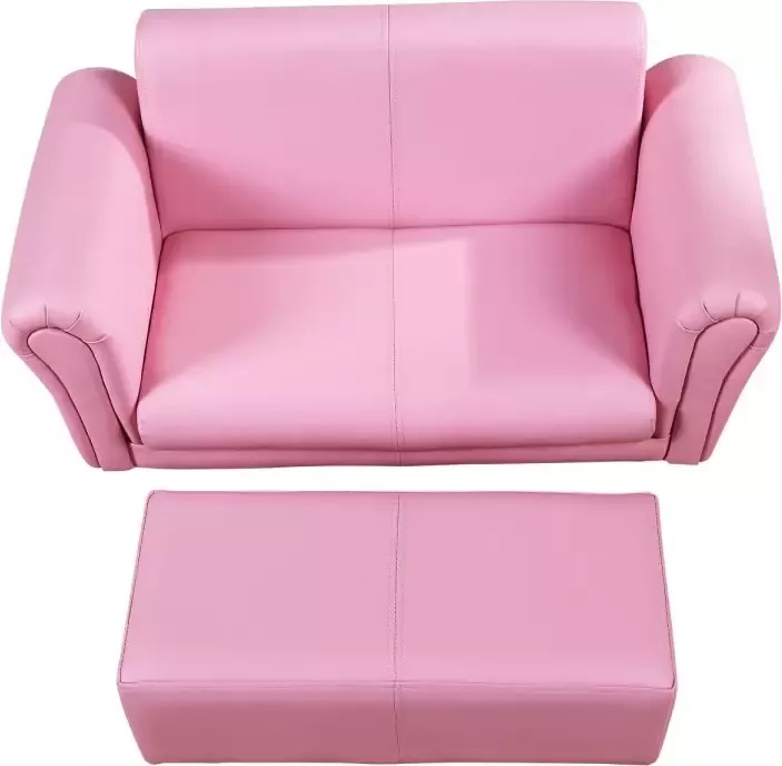 HOMdotCOM Kinderbank sofa met voetenbank roze | 3 7 jaar | 83 x 42 x 41 cm - Foto 2