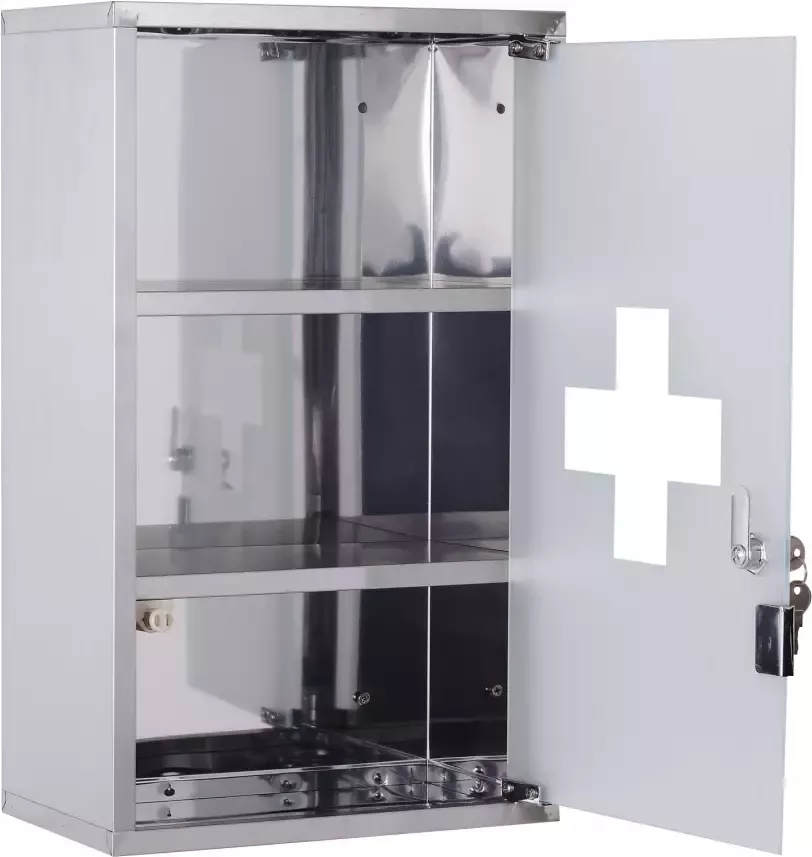 HOMdotCOM Medicijnkast met slot en 3 vakken RVS 30 x 18 x 50 cm - Foto 2