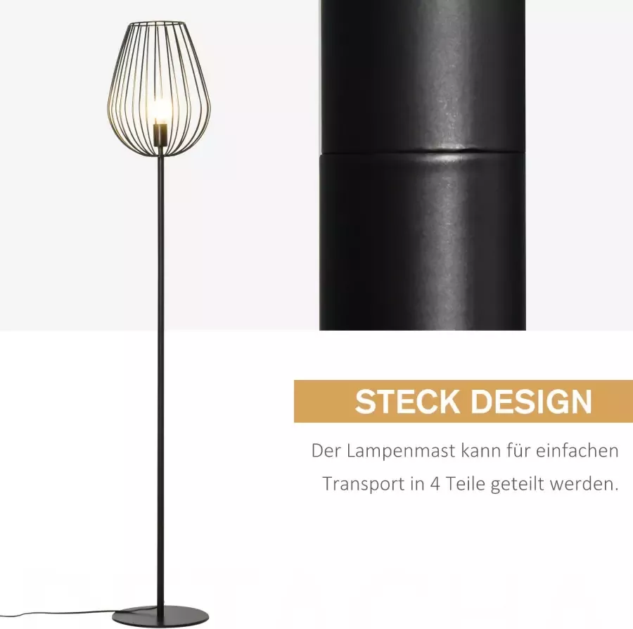 HOMdotCOM Staande lamp retro industrieel met metalen rooster kooi lampenkap & metalen voet