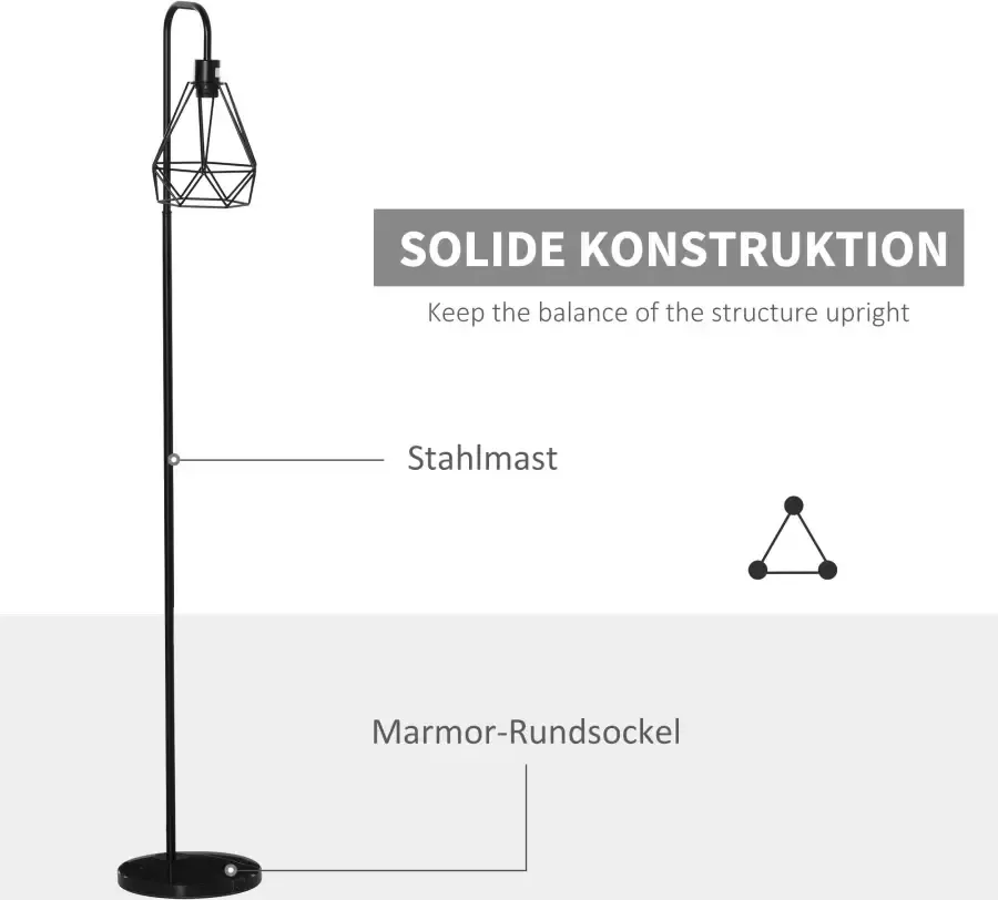 HOMdotCOM Vloerlamp Industriële Stijl Staande Lampvoet E27 Zwart Staal Marmer - Foto 1