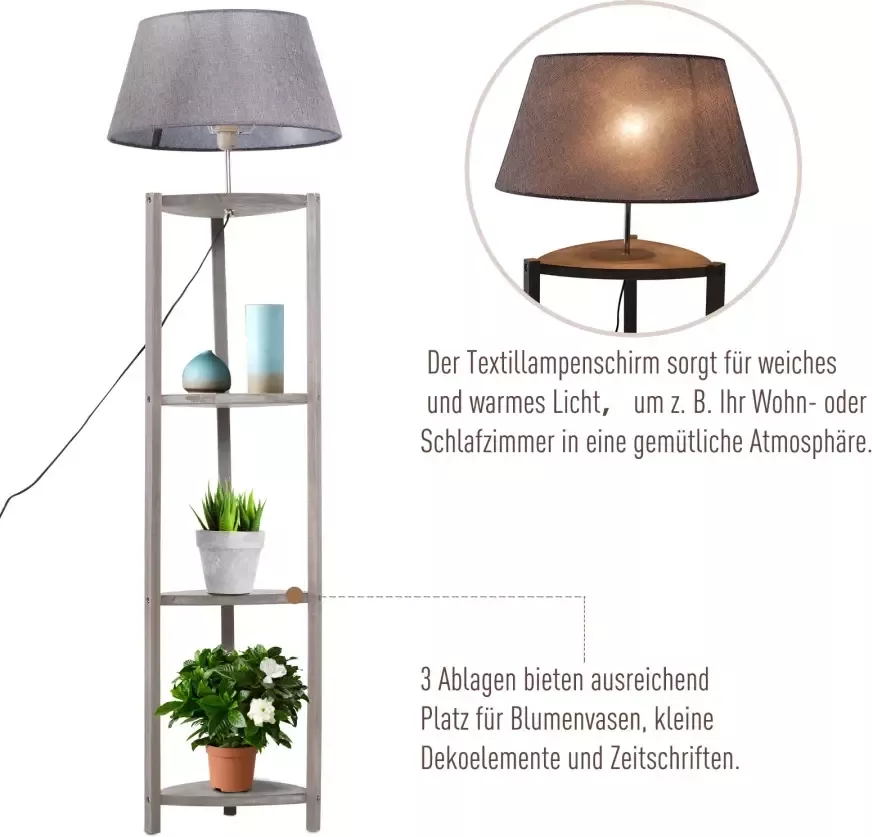 HOMdotCOM Vloerlamp met lampenkap en legplanken hout grijs 46x 46 x 158 5 cm - Foto 2