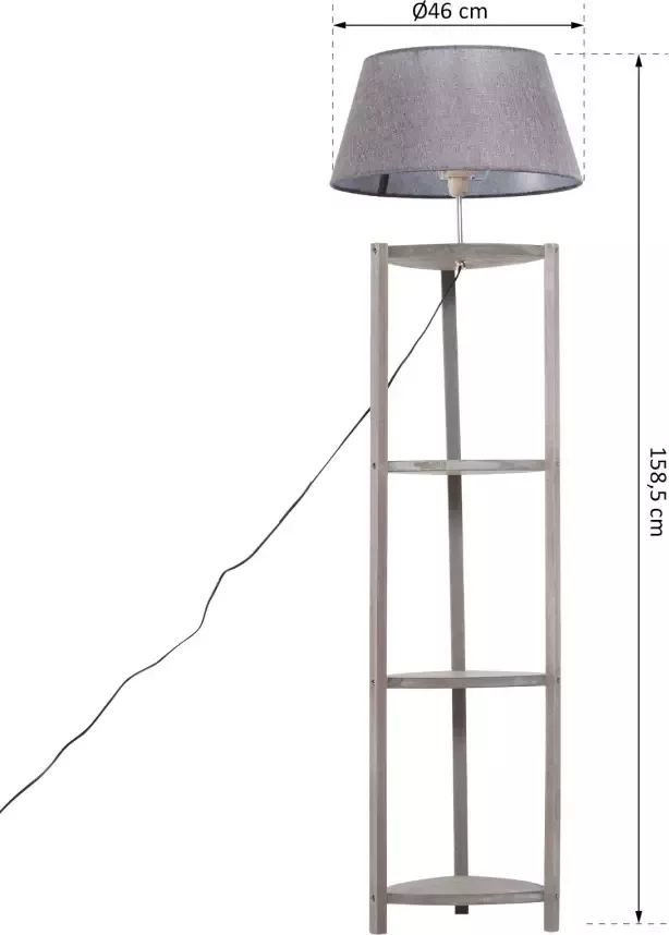 HOMdotCOM Vloerlamp met lampenkap en legplanken hout grijs 46x 46 x 158 5 cm - Foto 3