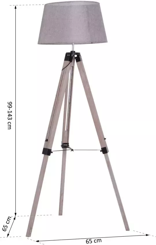 HOMdotCOM Vloerlamp tripod hoogte verstelbaar naturel hout grijs 65 x 65 x 99 143 cm - Foto 3