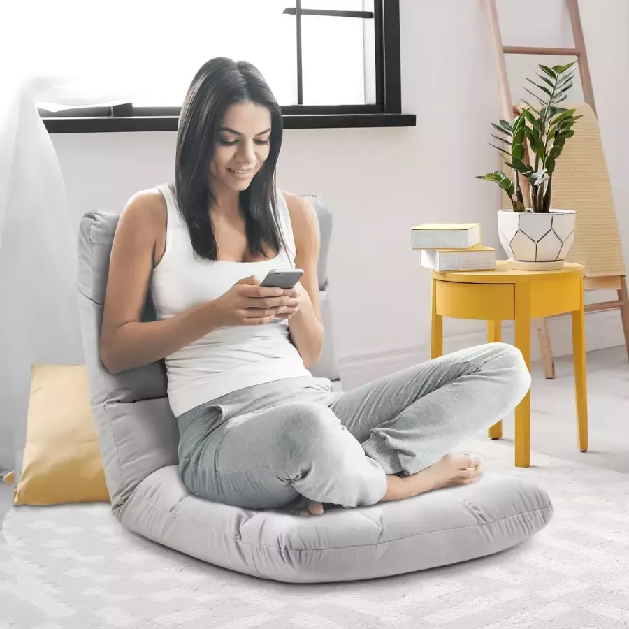 HOMdotCOM Vloerstoel 3-in-1Verstelbaar Grijs Metaal schuim 55 x 71 x 53 5 cm - Foto 2