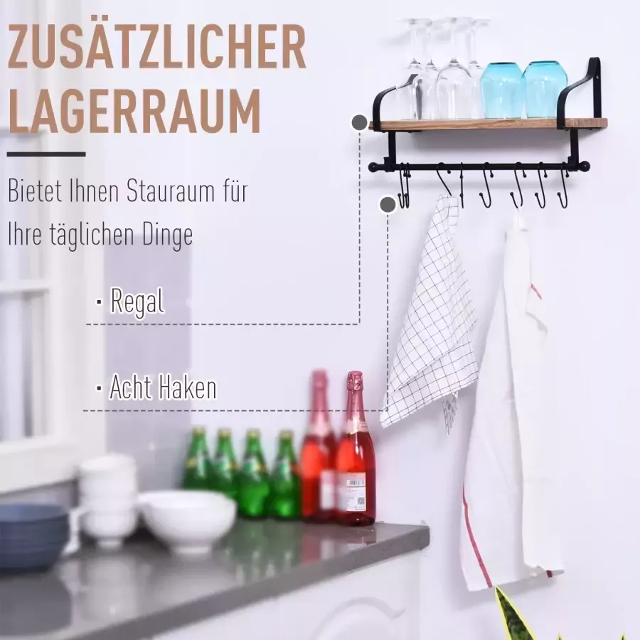 HOMdotCOM Wandplank met 8 Haken