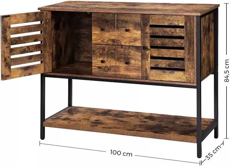 Hoout Dressoir Kast Met 2 Laden En Deuren Vintage Bruin En Zwart 100 X 35 X 84 5 Cm