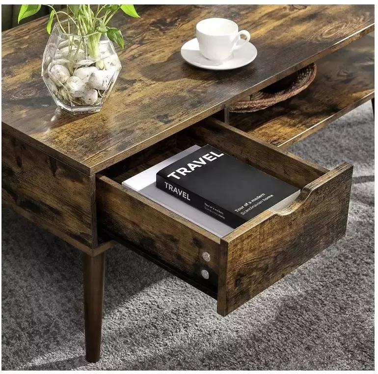 Hoout salontafel met opbergruimte- TV-meubel 100 x 50 x 45 cm Retro- bruin