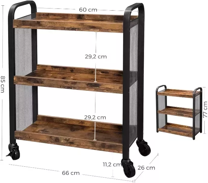 Hoout Serveerwagen 66x26x85 cm