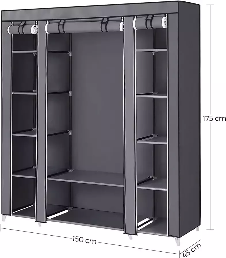 Hoout Stoffen Kledingkast Kledingrek met hoes Vouwkast 150 x 175 x 45 cm (b x h x d) Grijs - Foto 3