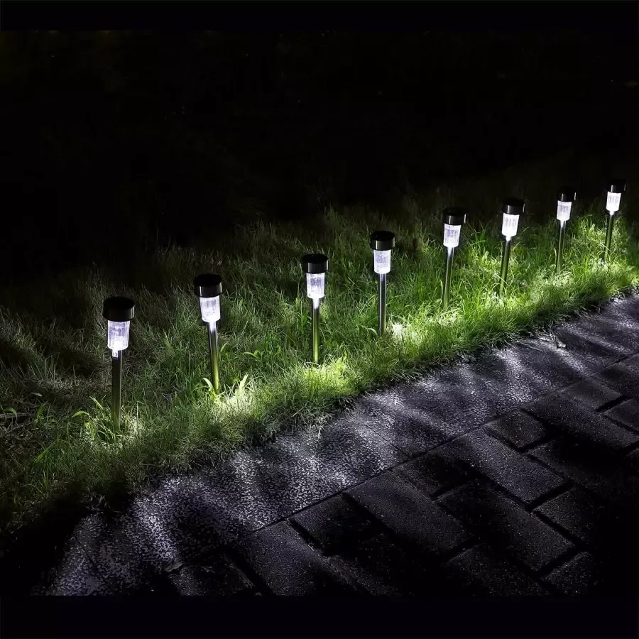 Monzana LED Solarlampen Set van 8 RVS Tuinverlichting Prikspots- 31cm Meerdere kleuren