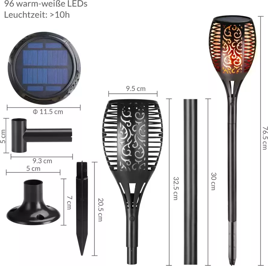 Monzana LED Zonne-energie Tuinfakkel Set van 2 Met Vlameffect - Foto 2