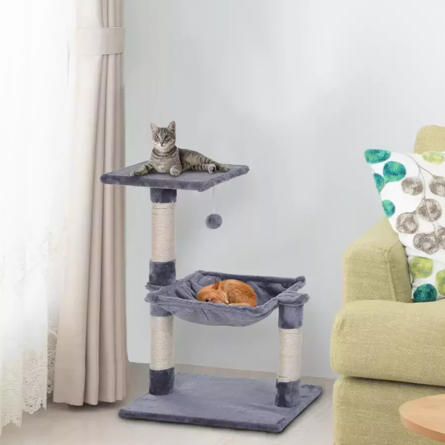 Paws Kattenboom 3-laags met hangend bed en zuilen grijs