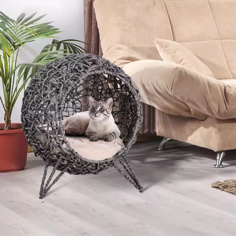Paws Kattenhuis met kussen en verhoogde poten PVC-rotan