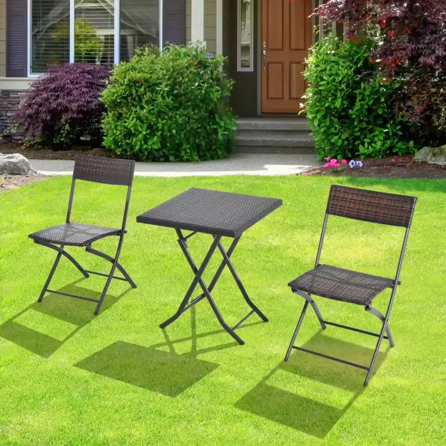 Sunny 3-delig poly-rotan Bistro zitgroep tafel-stoel set tuinset tuinmeubels