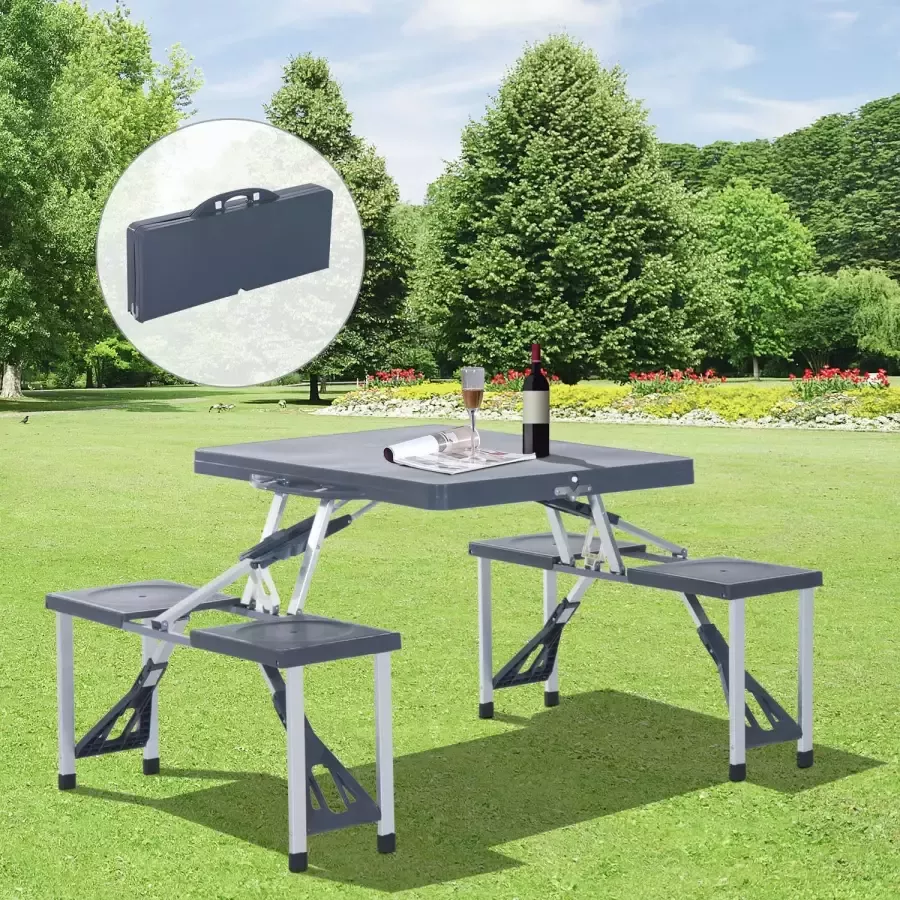 Sunny Camping- Picknicktafel 4-pers zwart 136 x 85 x 66 cm