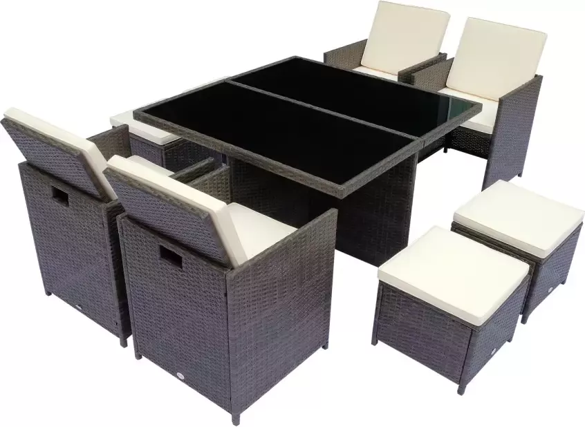 Sunny Luxe Tuinset 4 stoelen poly rattan aluminium bruin 21-delig incl. kussens - Foto 2