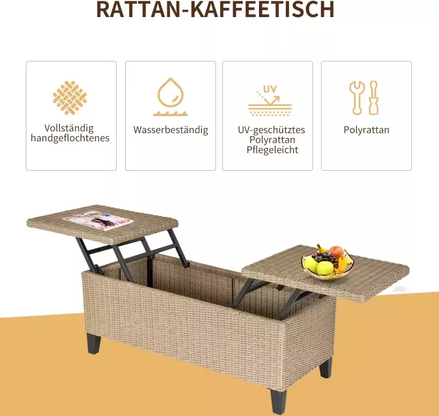 Outsunny Poly-rotan bijzettafel tuintafel uitschuifbaar staal khaki 867-065