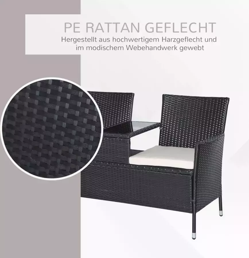 Sunny Poly-rotan tuinbank met tafel tuinbank bank 2-zits staal zwart - Foto 3