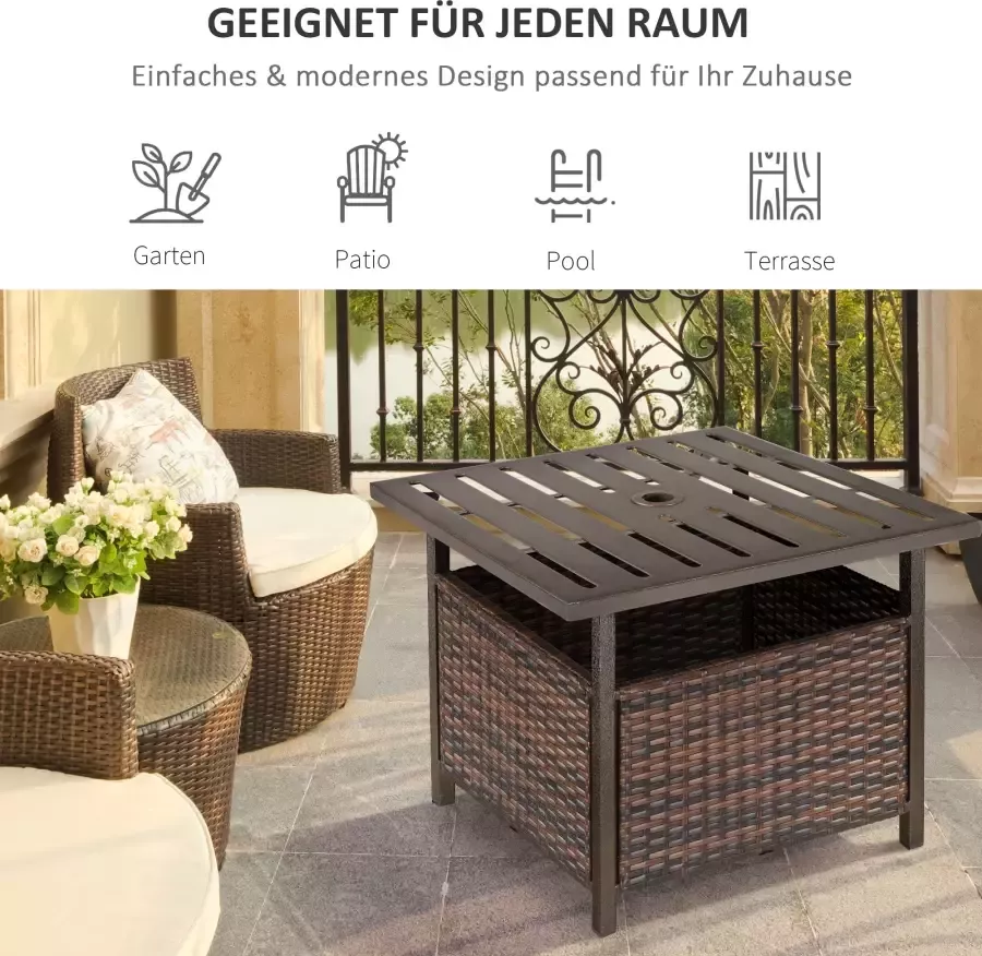 Sunny Rotan tafel tuintafel salontafel met parasolgat balkon bruin